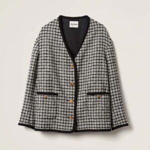 Celine Women Single-breasted Boucle Jacket with Embroidered Logo