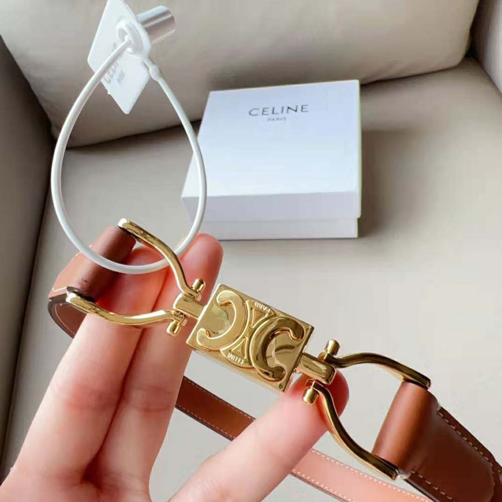 Celine Women Small Block Triomphe Belt in Taurillon Leather-Brown 6 Celine Women Small Block Triomphe Belt in Taurillon Leather-Brown - Image 6