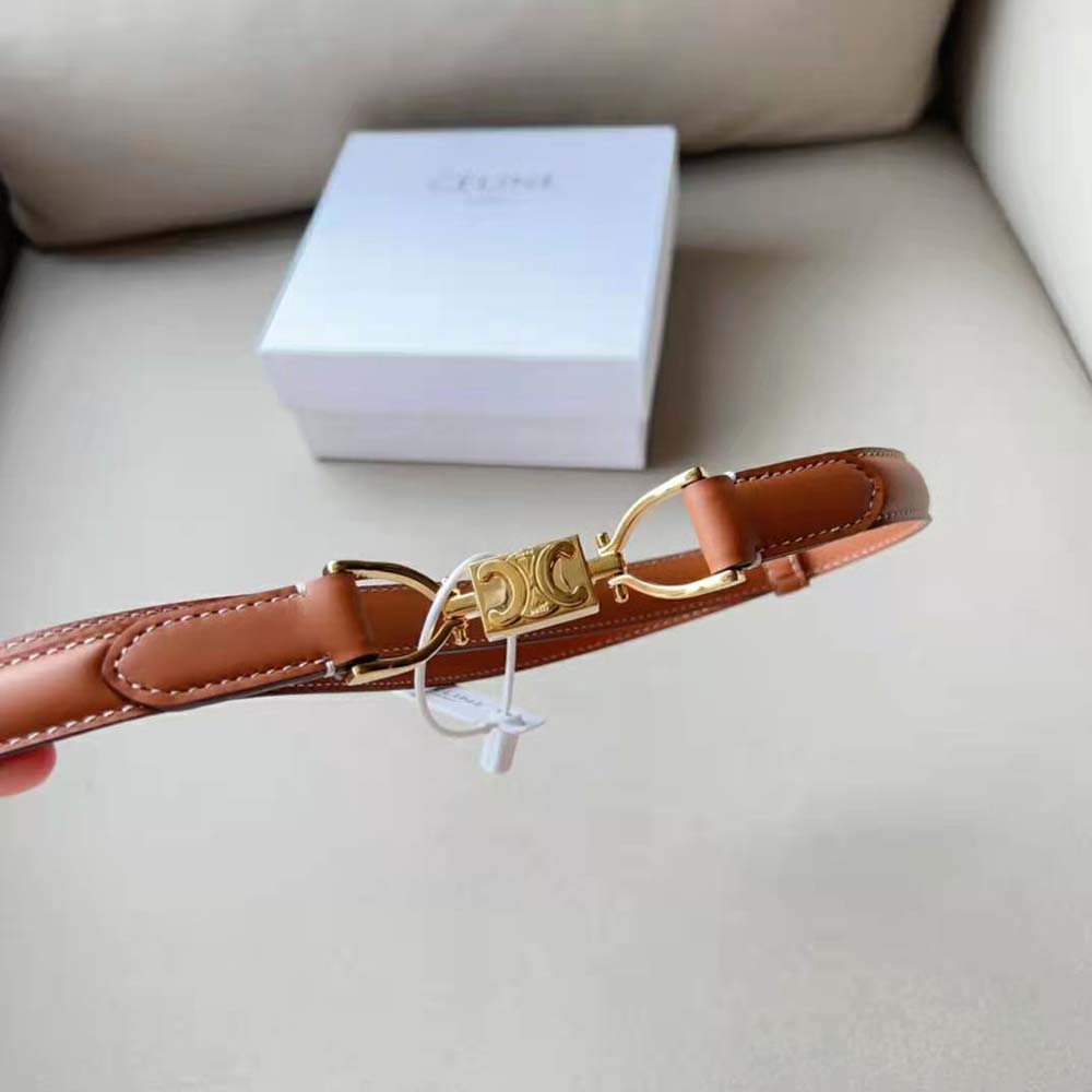 Celine Women Small Block Triomphe Belt in Taurillon Leather-Brown 4 Celine Women Small Block Triomphe Belt in Taurillon Leather-Brown - Image 4