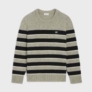 Celine Men Triomphe Crew Neck Sweater in Striped Wool