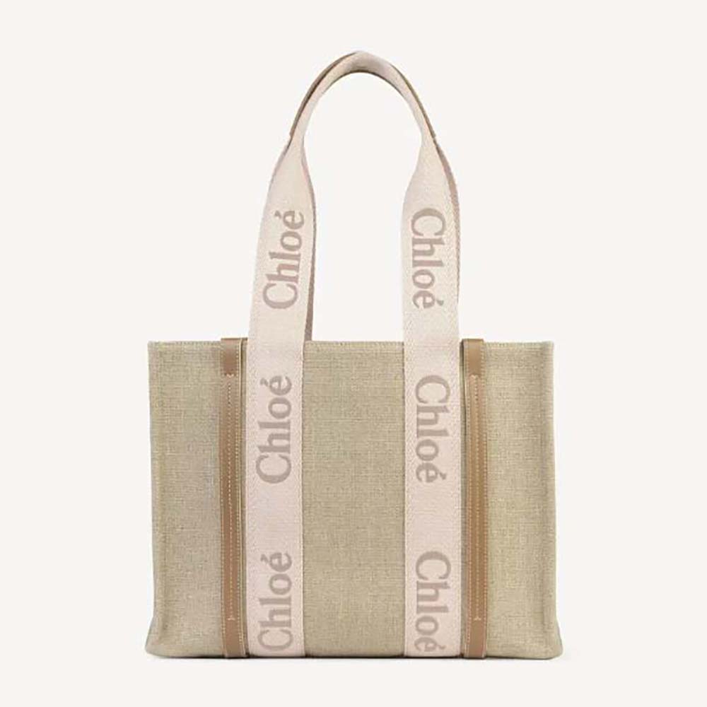 Chloe Women Medium Woody Tote Bag-Beige