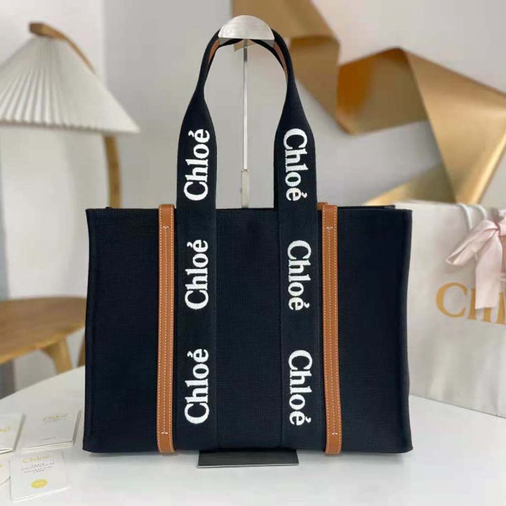 Chloe Women Medium Woody Tote Bag-Black 2 Chloe Women Medium Woody Tote Bag-Black - Image 2
