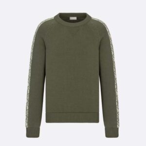 Dior Men Sweater with Dior Oblique Inserts Khaki Cotton Jersey