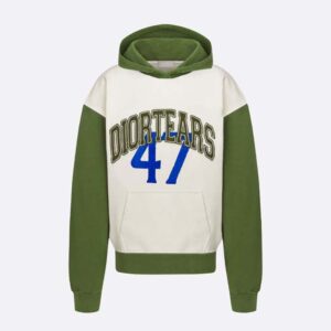 Dior Men Tears Oversized Hooded Sweatshirt White and Green Cotton Fleece