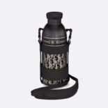 Dior Unisex Aqua Bottle with Shoulder Strap Black Grained Calfskin and Dior Oblique Stainless Steel