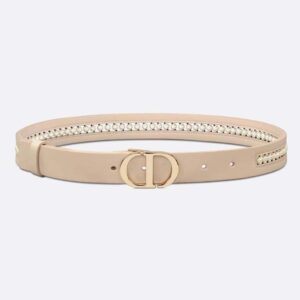 Dior Women 30 Montaigne Belt Aesthetic Beige Smooth Calfskin and White Glass Pearls 25 MM