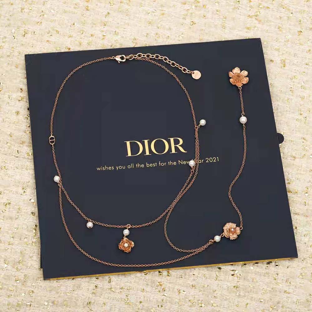 Dior - D-millefiori Necklace Matte Pink-finish Metal and White Resin Pearls - Women Jewelry