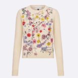 Dior Women Embroidered Sweater White Cashmere Knit with Red Multicolor Florilegio Motif