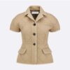 Dior Women Macrocannage Fitted Jacket with Puff Sleeves Beige Cotton Gabardine
