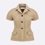 Dior Women Macrocannage Fitted Jacket with Puff Sleeves Beige Cotton Gabardine