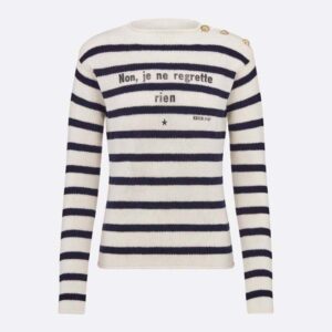 Dior Women Marinière Non Je Ne Regrette Rien Sweater Ecru and Navy Blue Cashmere Knit