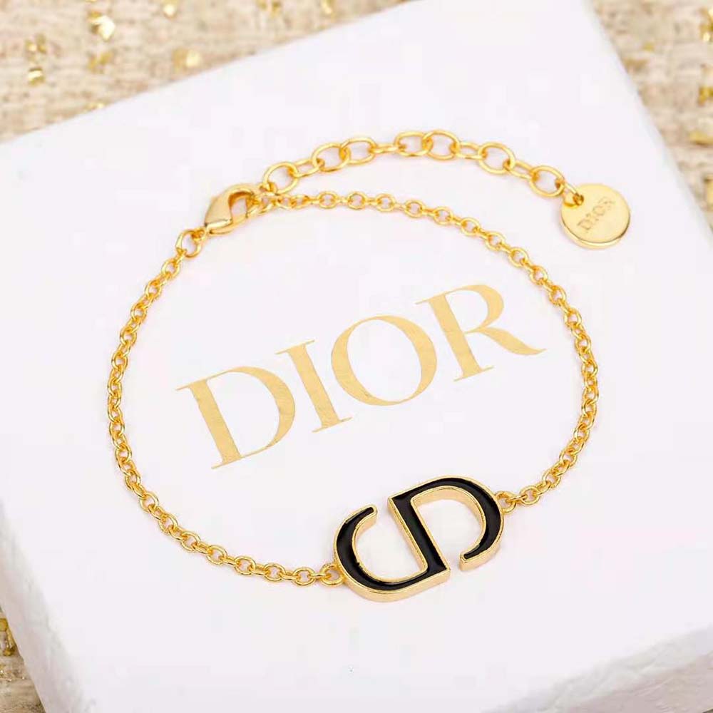 Dior Women Petit CD Bracelet Gold-Finish Metal and Black Lacquer