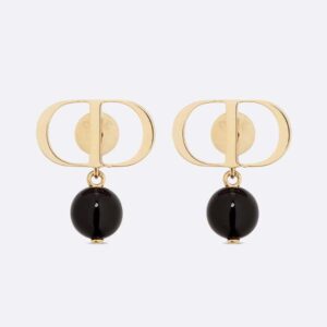Dior Women Petit CD Earrings Gold-Finish Metal and Black Resin Pearls