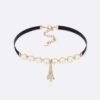 Dior Women Plan De Paris Choker Gold-Finish Metal with Black Grosgrain and White Resin Pearls