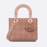 Dior Women Small Lady Dior Bag Rose Des Vents Cannage Calfskin Embroidered with Resin Pearls