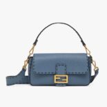 Fendi Women Baguette Blue Selleria Bag with Oversized Topstitching