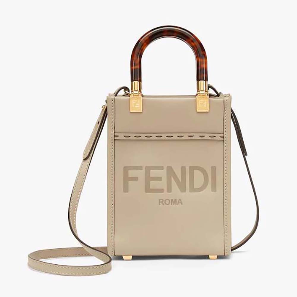 Fendi Women Mini Sunshine Shopper Dove-gray Leather Mini-bag