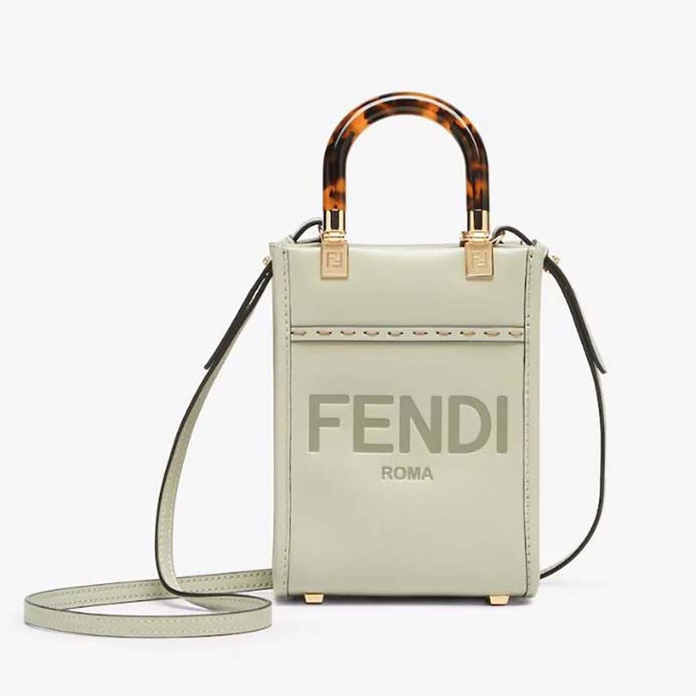 Fendi Women Mini Sunshine Shopper Light Green Leather Mini-bag