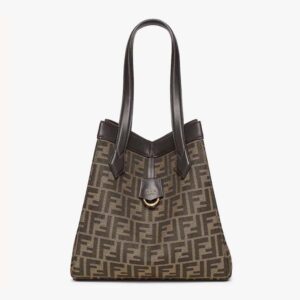 Fendi Women Origami Medium Brown FF Jacquard Fabric Bag That Can be Transformed