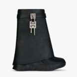 Givenchy Women Shark Lock Biker Ankle Boots in Grained Leather-Black