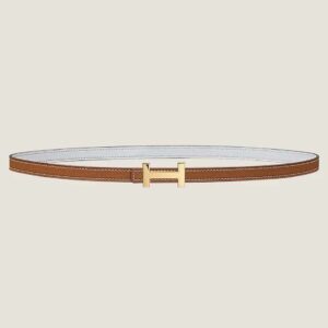 Hermes Women Focus Belt Buckle & Reversible Leather Strap 13 mm-Gold/White
