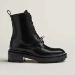 Hermes Women Funk Ankle Boot in Glazed Calfskin-Black