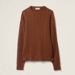 Miu Miu Women Cashmere Sweater with Knit Logo Patch-Brown
