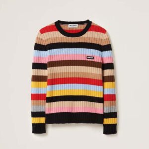 Miu Miu Women Cashmere Sweater with Logo Patch