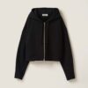 Miu Miu Women Cotton Hoodie with Embroidered Logo-Black
