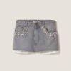 Miu Miu Women Denim Miniskirt Embroidered Logo
