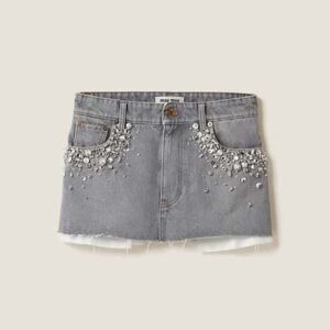 Miu Miu Women Denim Miniskirt Embroidered Logo