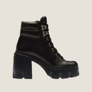 Miu Miu Women Leather Booties with EVA Sole with Logo-Black
