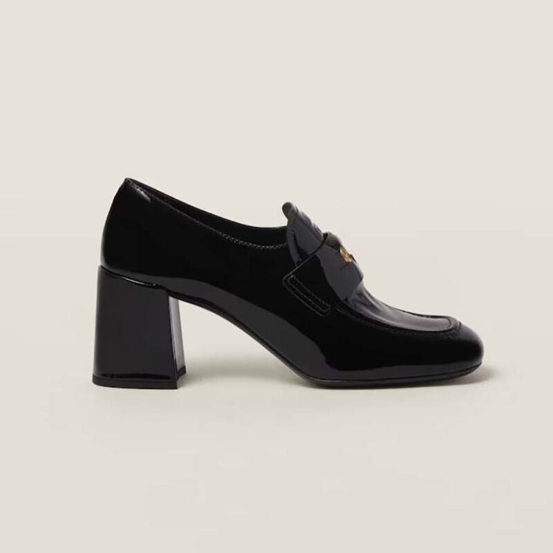 Miu Loafers T-Strap Black Cowhide
