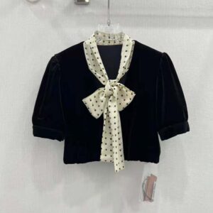 Miu Miu Women Scarf Collar Velvet Top-Black