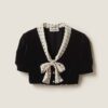 Miu Miu Women Scarf Collar Velvet Top-Black