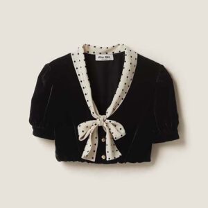 Miu Miu Women Scarf Collar Velvet Top-Black