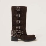 Miu Miu Women Suede Boots with Logo-engraved Harness Ring