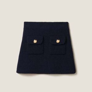 Miu Miu Women Wool Miniskirt with Knit Logo Patch