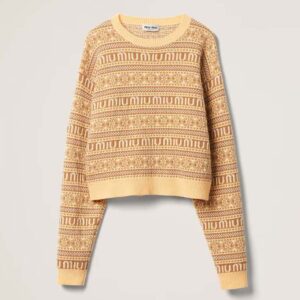 Miu Miu Women Wool Sweater with Jacquard Logo-Yellow