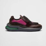 Prada Men Brushed Leather Sneakers with Bike Fabric and Suede Elements-Pink