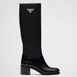Prada Women Brushed Leather and Nylon Boots-Black