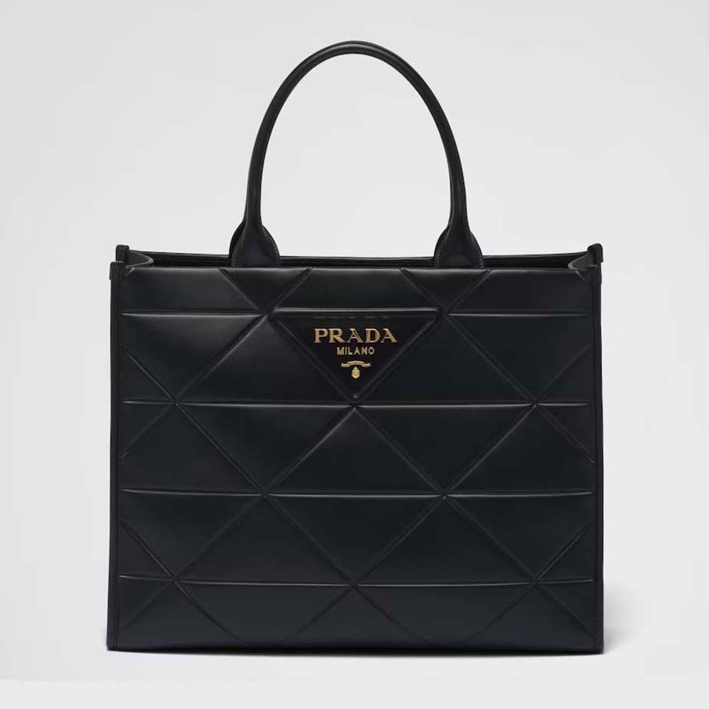 Prada Women Large Leather Prada Symbole Bag with Topstitching 1 Prada Women Large Leather Prada Symbole Bag with Topstitching