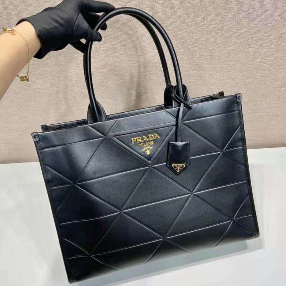 Prada Women Large Leather Prada Symbole Bag with Topstitching 4 Prada Women Large Leather Prada Symbole Bag with Topstitching - Image 4