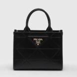 Prada Women Mini Prada Symbole Leather Bag with Stitching-Black