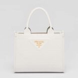 Prada Women Mini Prada Symbole Leather Bag with Stitching-White