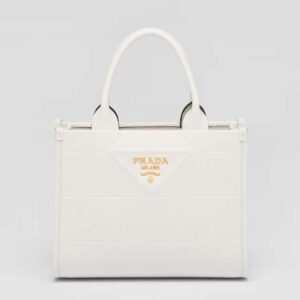 Prada Women Mini Prada Symbole Leather Bag with Stitching-White