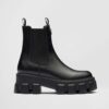 Prada Women Monolith Brushed Leather Booties-Black