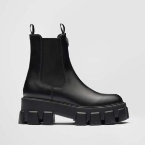 Prada Women Monolith Brushed Leather Booties-Black