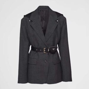 Prada Women Single-breasted Wool and Re-Nylon Jacket-Black