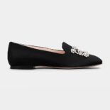 Roger Vivier Women Flower Strass Embroidered Buckle Loafers in Satin